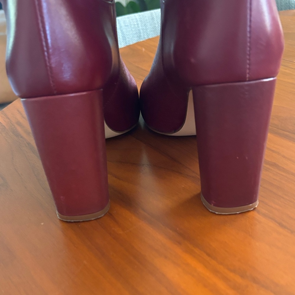 Zara Burgundy Leather Knee-High Heeled Boots - Picture 10 of 11